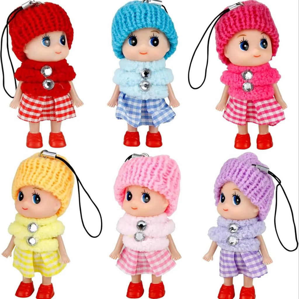 6 Stück Kleine Puppen Spielzeug Mädchen Mode Puppenhaus Puppen Prinzessin Niedlich Weicher Plüschrock Puppe Handy Anhänger Dekoration Geschenk
