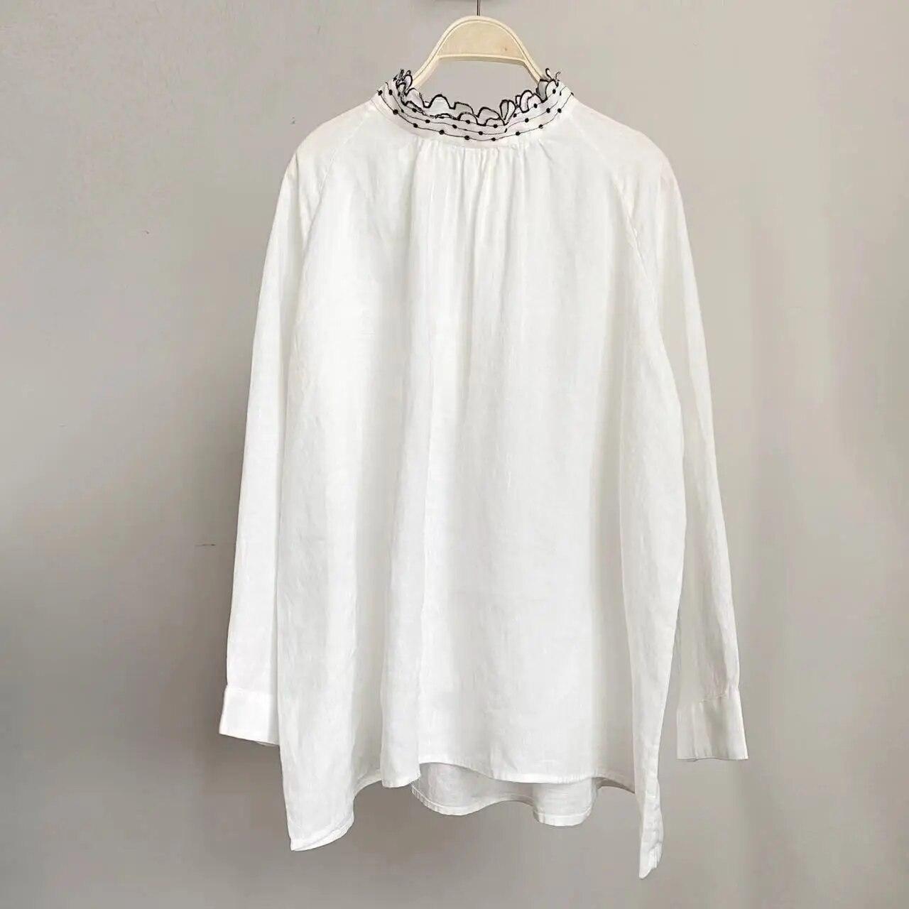 

Johnature весна-лето тонкие белые женские топы повседневные льняные свободные простые женские рубашки с воротником в стиле пэчворк One Size белый