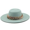 New retro ethnic style. Eaves wool woolen felt hat concave and convex top men's and women's top hats, big eaves thick gold chain hat