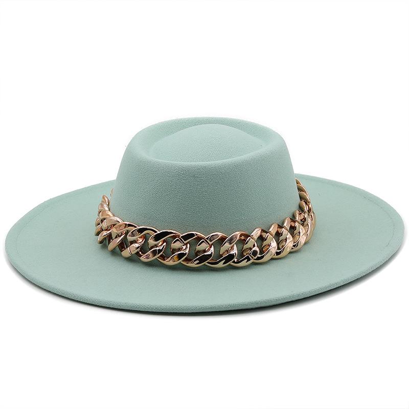 New retro ethnic style. Eaves wool woolen felt hat concave and convex top men's and women's top hats, big eaves thick gold chain hat