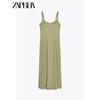 Zaprha 2025 New Arrival Elegance Linen Polka Dot round Neck Camisole Midi Skirt Dress Waist Slim Looking 8008677