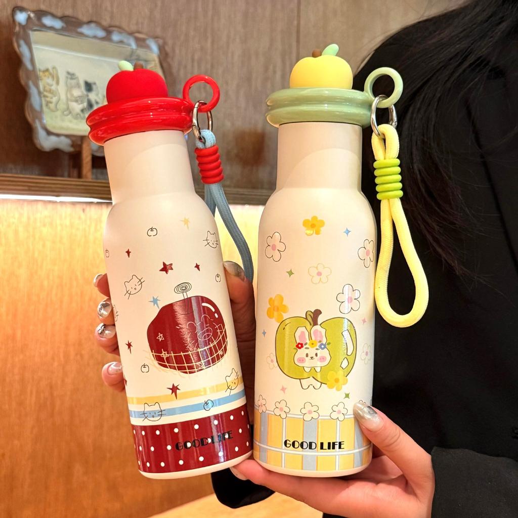 Water bottle Apple Paradise thermos cup female high value portable stainless steel cartoon double drinking cup