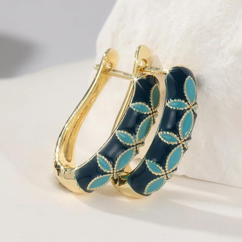 Vintage Künstlicher Emaille Blumenmuster Vergoldete Creolen Damen Exquisite Urlaubs-Schmuckaccessoires Geschenk