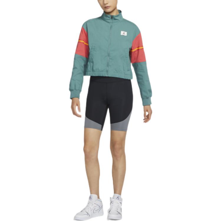 Jordan Solid Logo Woven Retro Sports Stand Collar Jacket Women Jacket Green DQ4626-361
