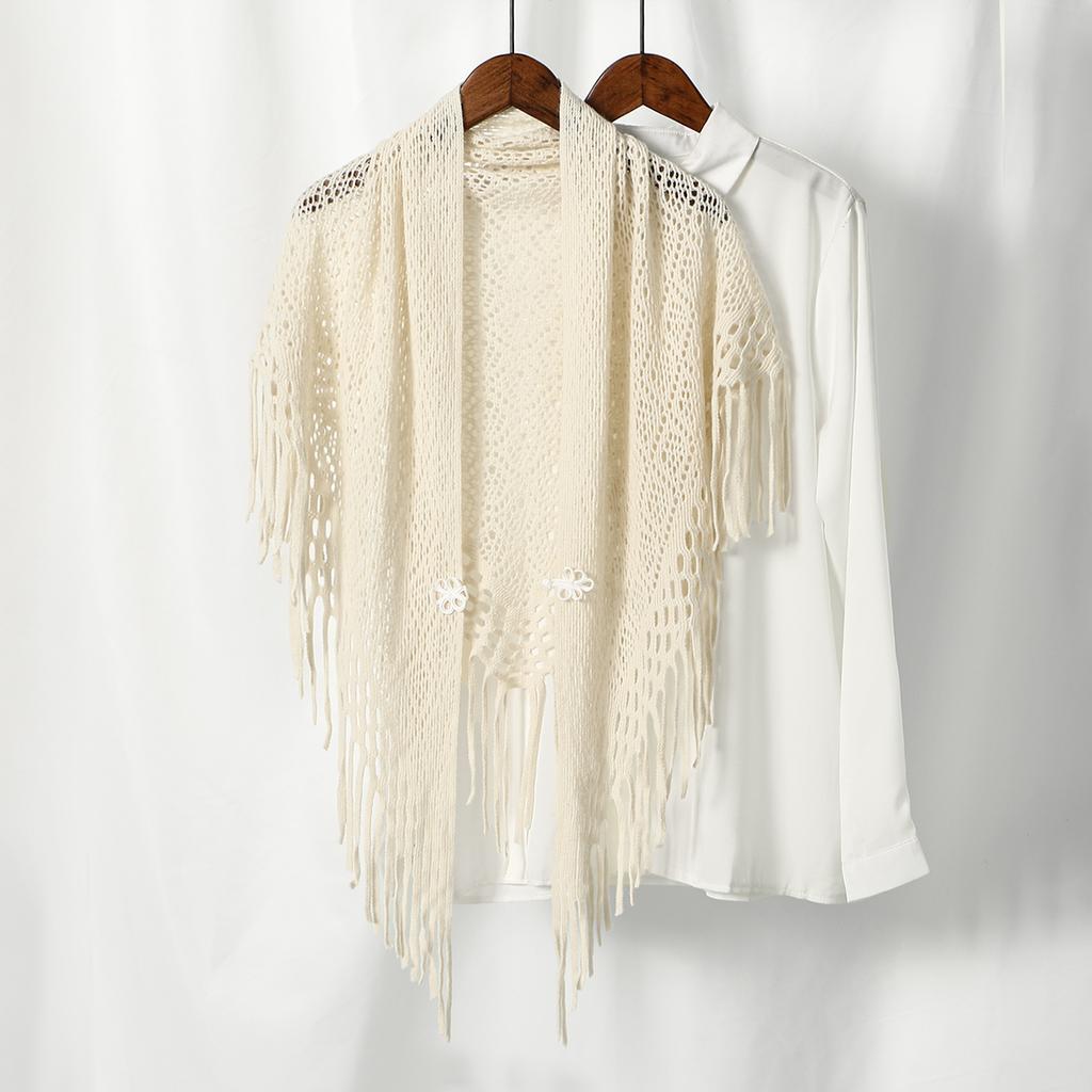 Women Knitted Cotton Tassels Shawl Triangle Scarf Woman Soft High Quality Wraps Travel Cape Femme Hollow Fashion Scarves