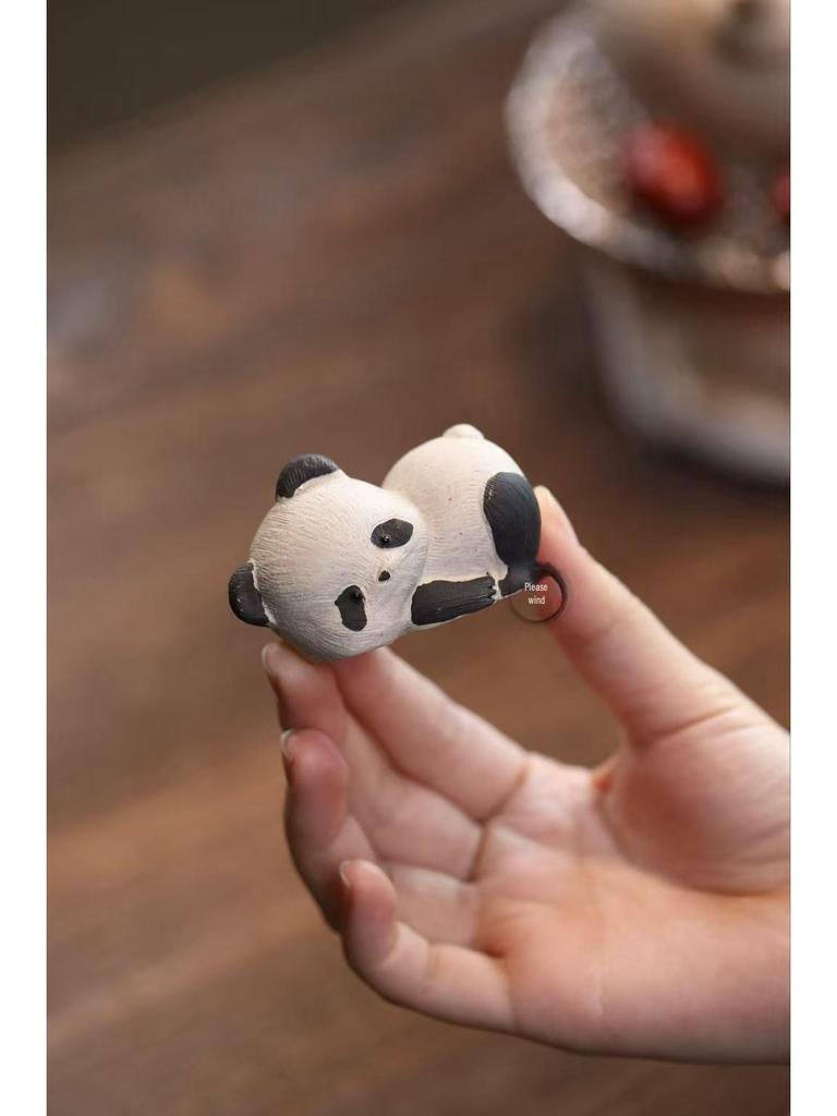 Cute Panda Yixing Purple Clay Tea Pet Ornament - Adorable Tea Table Decoration