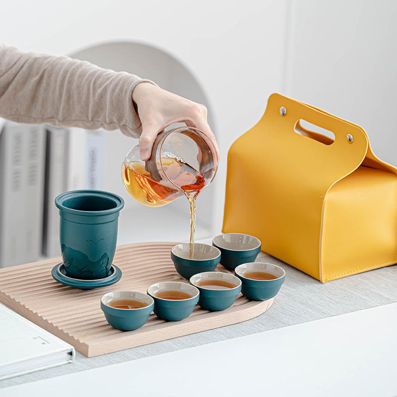 Kung Fu tea set, simple glass travel outdoor camping small set, car express cup, portable Kung Fu tea set