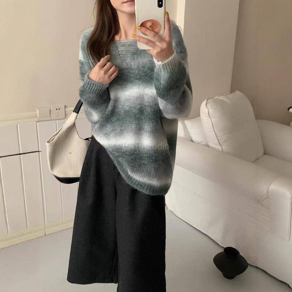 Gentle Wind Gradual Change Pullover Sweater Women's Autumn and Winter New Loose Lazy Wind with Knitted Sweater Top Women