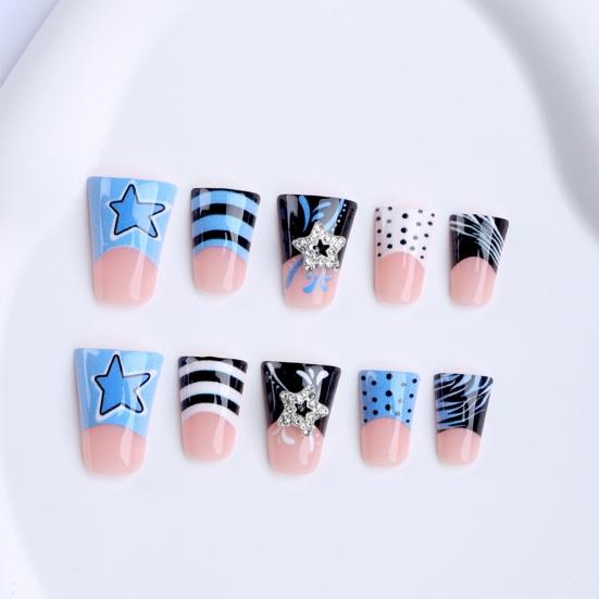 24 Pièces/Ensemble Faux Ongles Points Rayures Imprimé Couverture Complète Moyenne Faux Ongles Dégradés Changement de Style Rapide Faux Ongles avec Ajustement Parfait Port de Salon de Manucure