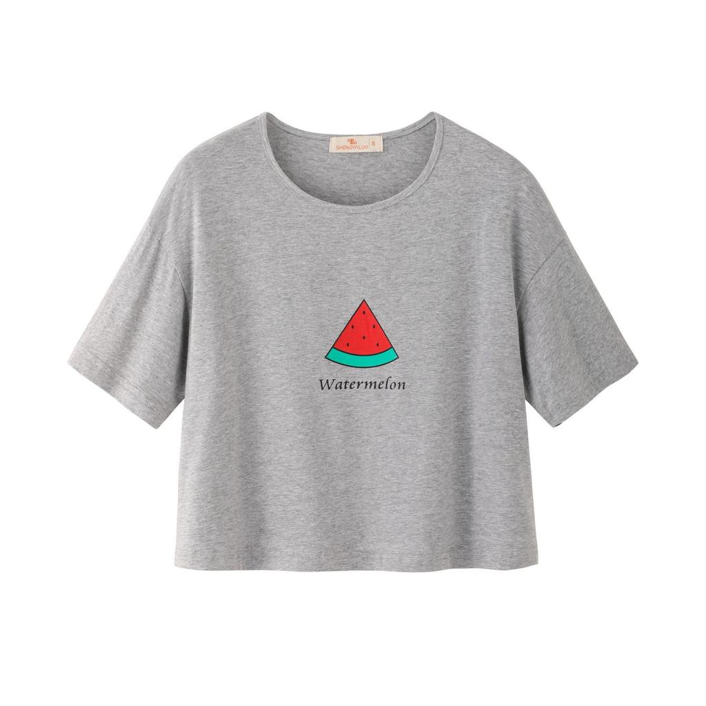 Spring New Short-sleeved Ins Korean Version T-shirt Girls Round Neck Casual Printed Tops Fashionable and Cute Women's Clothing