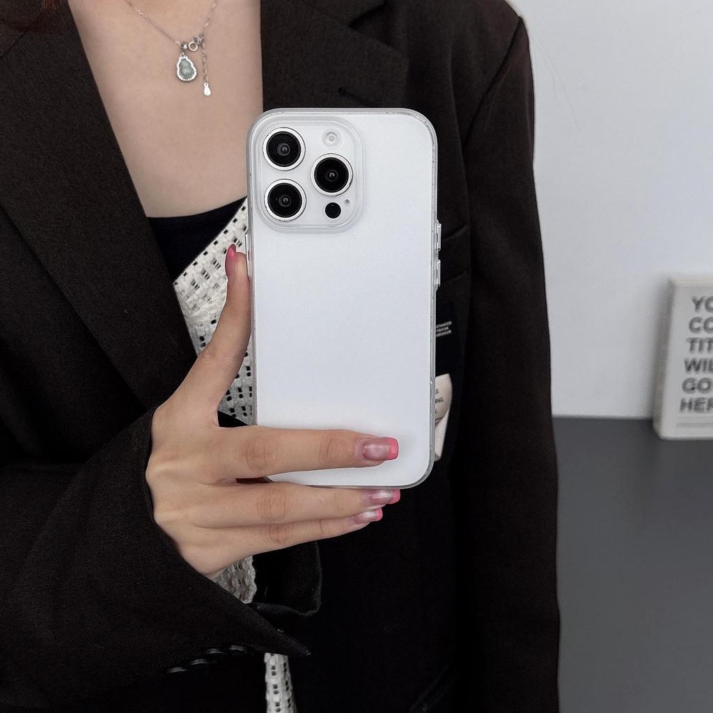 Metal Button Frosted Clear Phone Case for Apple iPhone 15 Pro Max | Full Coverage Protective Cover for iPhone 13