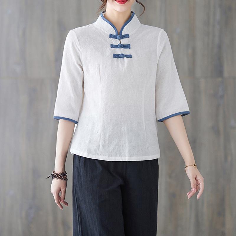 

Женский весенне-летний ретро костюм Тан в стиле дзен - комплект в китайском стиле ханьфу из хлопка и льна XXL