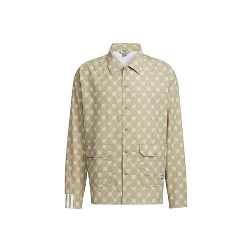 

adidas neo monogram print shirt collar jacket, autumn, men s, brown XL коричневый