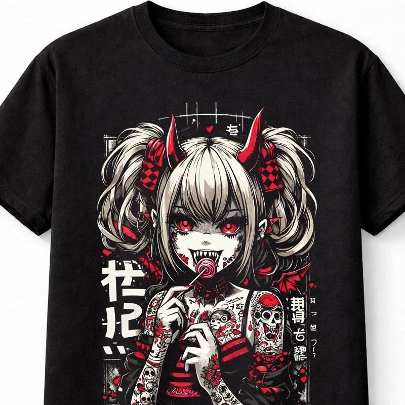 Anime Demon Girl Gothic Graphic Unisex TShirt Unisexga Devil Waifu Tee S5XL S