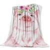 Pink Pig Flower Rose Flannel Blanket for Bed Sofa Portable Soft Fleece Throw Blankets Funny Plush Bedspread Queen King Twin Size
