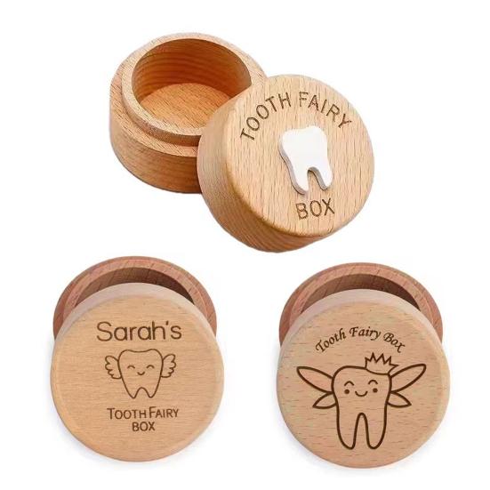 Milchzahndose Holz Rund Aufbewahrungsbox für Milchzähne Babyzähne