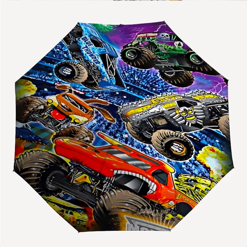 Monster Machines Fashionable Automatic Opening/Closing Folding Umbrella. Portable and Foldable, Ideal for Gift, Travel, and Daily Use.
