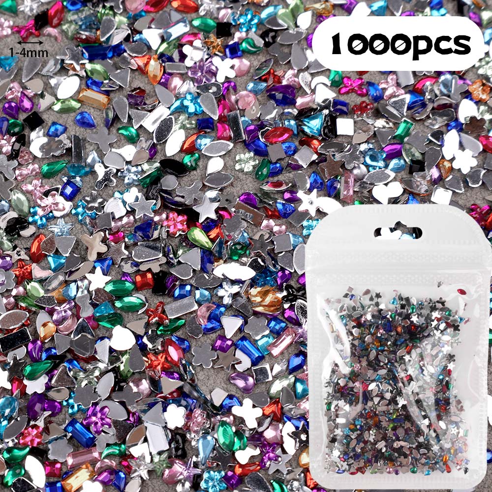 

1000pcs Mini Nail Art Rhinestones Mixed 3D Flat Bottomed Acrylic Diamond Color White Glitter Stone Manicure Decorations Supplies