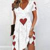 Summer Fashion Women's V Neck Short Sleeve Ink Wash Printed  Dress Sex Short Skirt Dresses