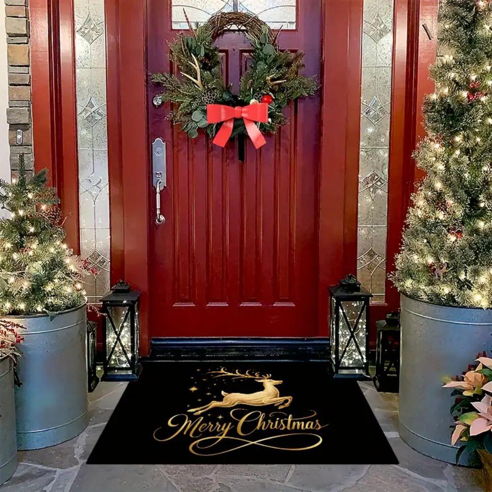New Christmas Reindeer Welcome Floor Mat for Indoor and Outdoor Entrance Area - Holiday Home Decoration