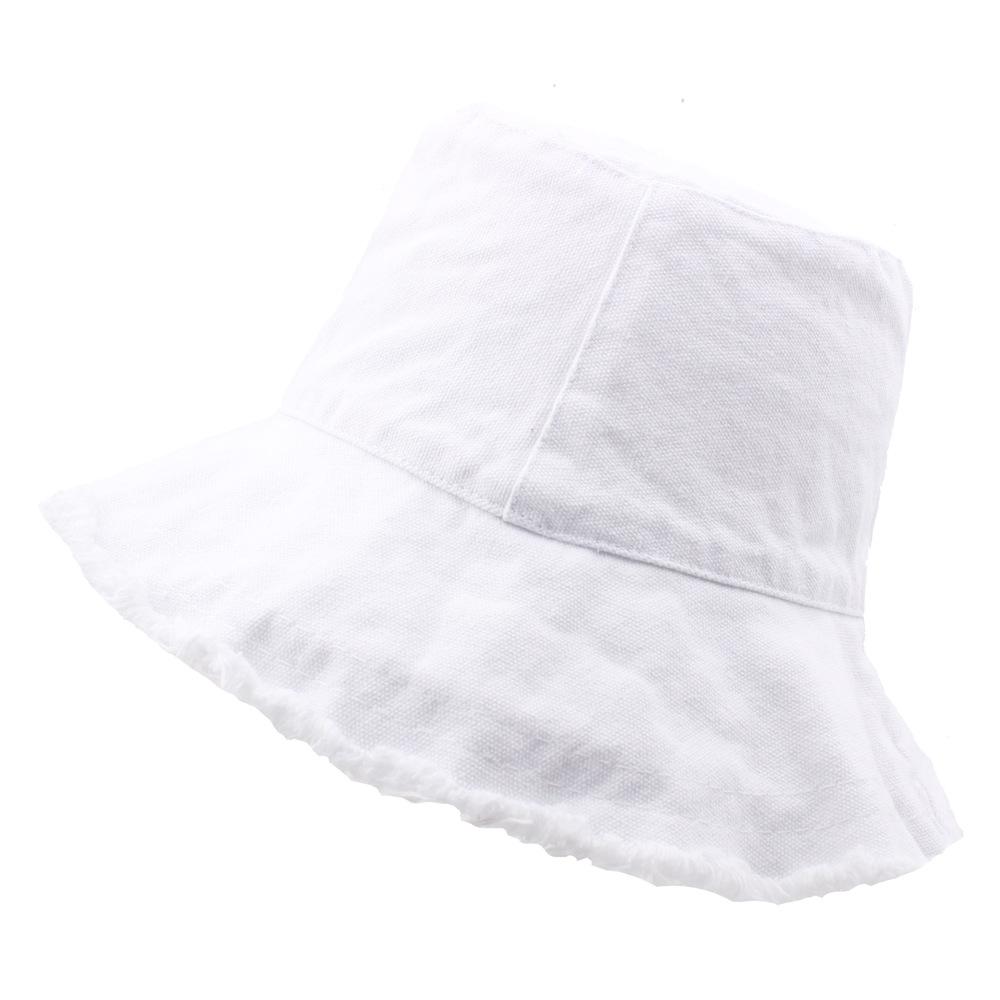 New  Logo Fringed Washed Cowboy Hat Ladies Cotton Flat Top Wide Brim Folding Outdoor Beach Hat