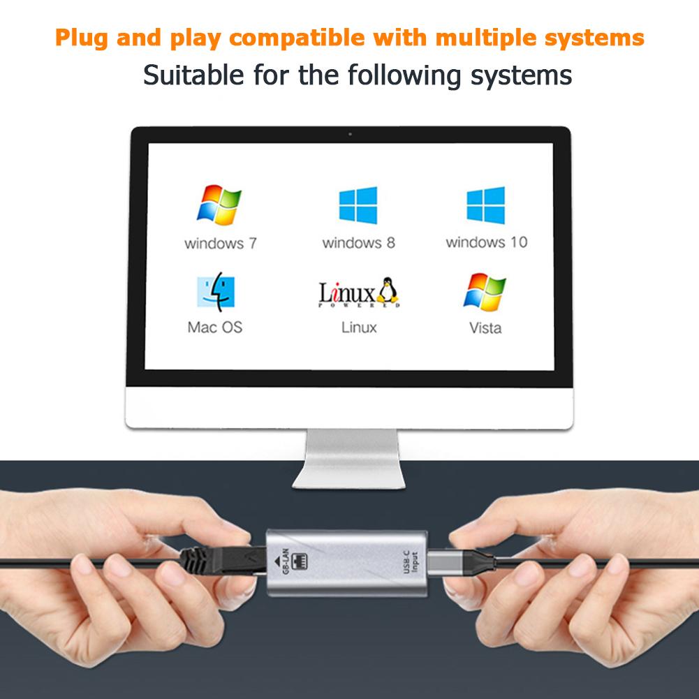 Convenient Simple Operation USB C Type-C Female to RJ45 Female Ethernet Gigabit Wired LAN Network Adapter