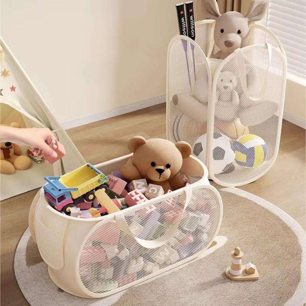 Portable Folding Laundry Basket Mesh Household Storage Bag Practical Dirty Clothes Bag Living Room