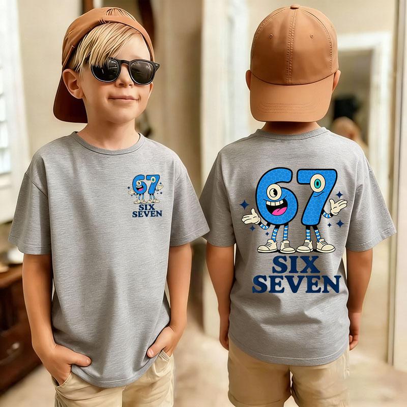 שש שבע איטלקי מוחרק 67 גרפי מספר קריקטורה הדפסה חולצת טי בנים בנות קיץ שרוול קצר לילדים חולצת טי קז'ואל