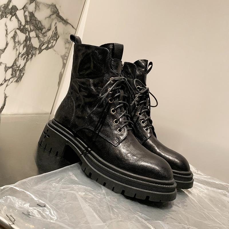 2025 retro old sheepskin thick-soled British Martin boots autumn and winter new round head lace-up locomotive short boots