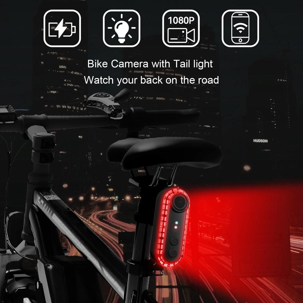 Bike Clear View Camera, 180° Adjustable Mount, Loop Recording Bike Camera with Tail Light