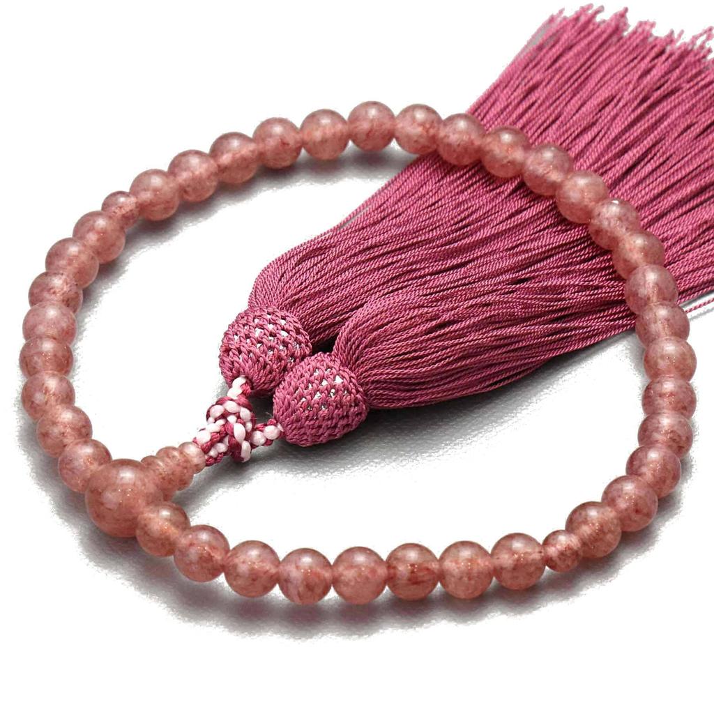 Women's Kyoto Buddhist Prayer Beads, Strawberry Quartz, 7mm Beads, Silk Matsukaze Tassel, Suitable for All Sects, Informal Funerals, Buddhist Altars,