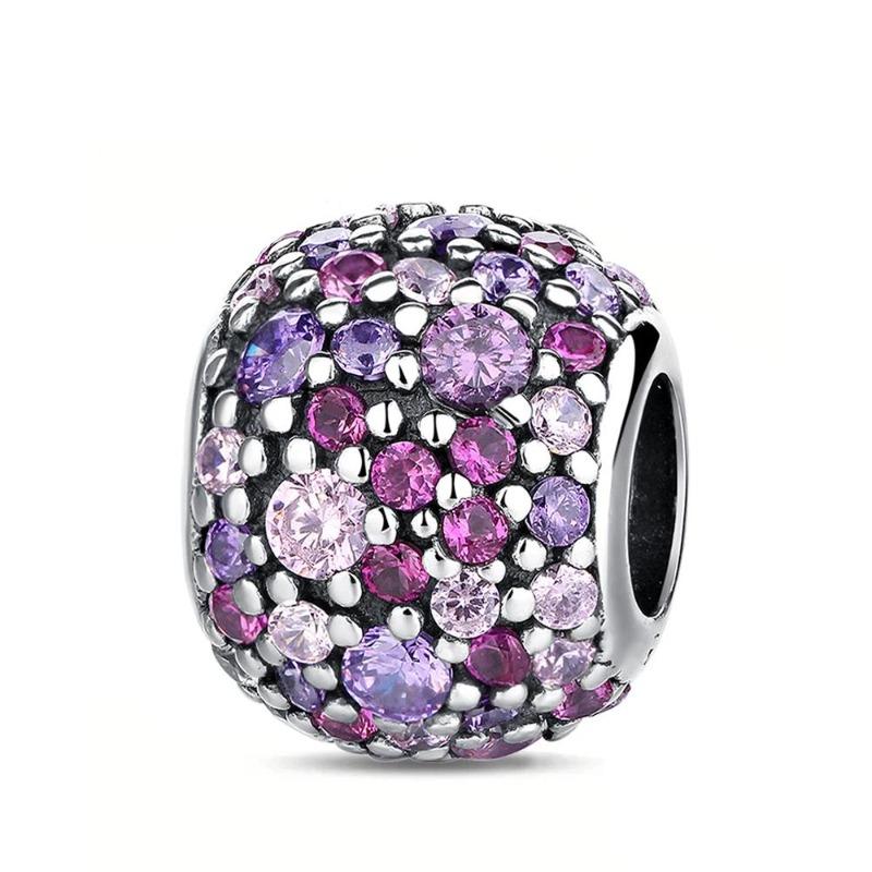 Copper Full Diamond Charms Colorful Heart Blooming Rose Round Beads Pendant Fit Original Bracelets Necklace Jewelry