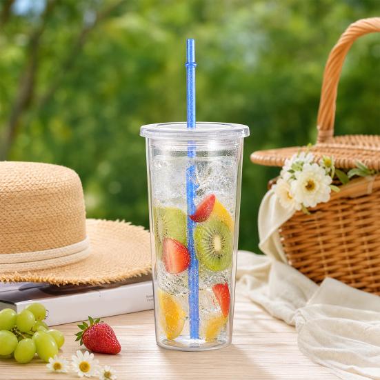 Yousheng 25Pcs Reusable Glitter Straws for Cups, 23cm Food-Grade PP Straw with Fixed Buckle, BPA-free Thickened Drinking Straws