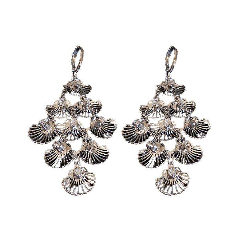 New diamond-encrusted tassel long ear buckle Korean simple design earrings high-end temperament earrings