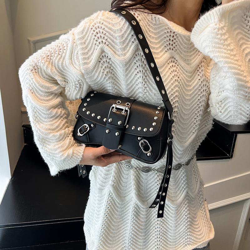 Trendy Punk Style Armpit Bag Large Capacity Underarm Bag Vintage Style Handbag Rivet Design Shoulder Bag For Women