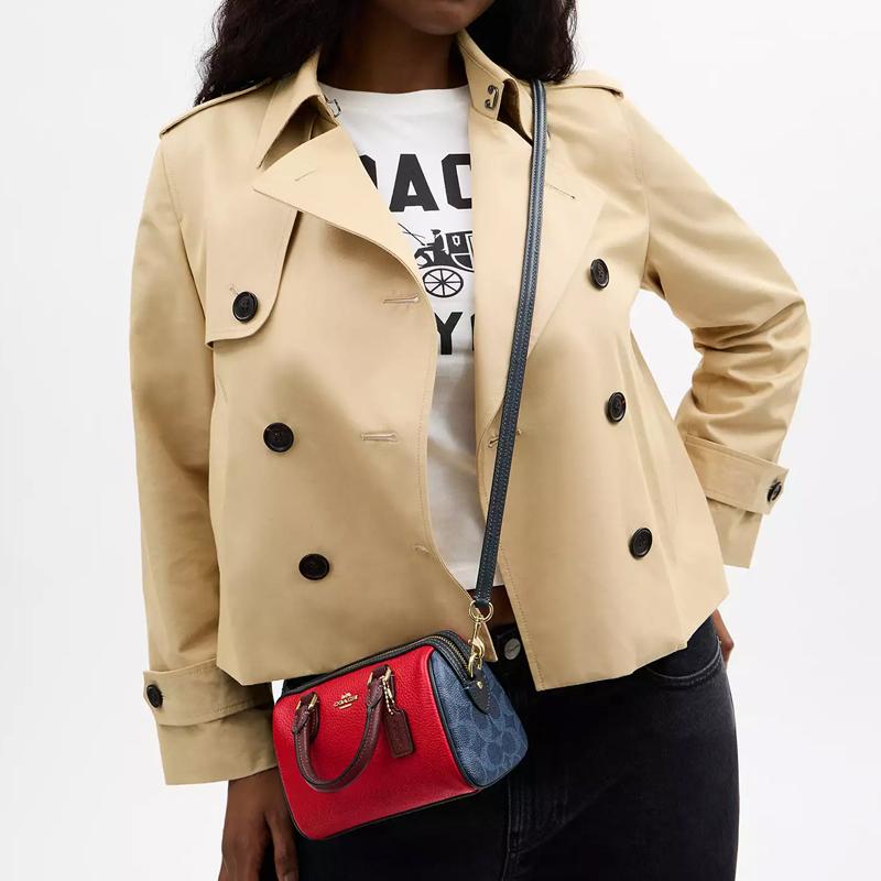 Coach Rowan Crossbody 17 Color Block Design Gold Hardware Pebbled Leather Mini Handbag Women handbags Red CBM68-IMY3L