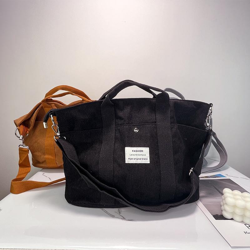 Corduroy Retro Handbag Letter Multi-Pocket Square Bag Large Capacity Messenger Bag Travel Bag