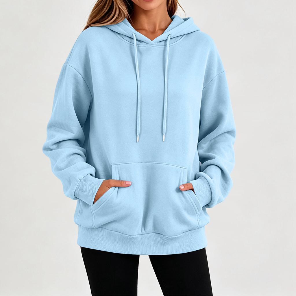 Felpa con cappuccio a maniche lunghe colorata da donna, pullover casual per l'uso quotidiano