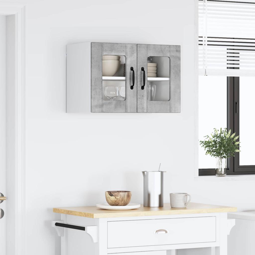 Wall Mounted Glass Cabinet LUCCA Concrete Grey 60 x 31 x 40 cm Particleboard