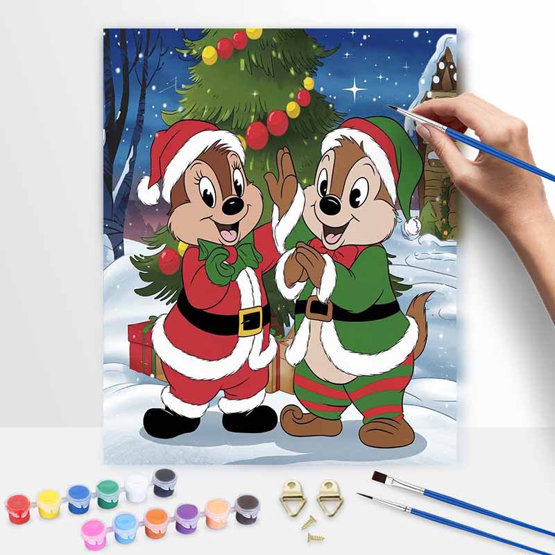 Disney Chip 'n Dale Christmas DIY Oil Painting Kits Hand Painting Home Decor Craft Gift Ideas Wall Art Decoration Ornament Canvas