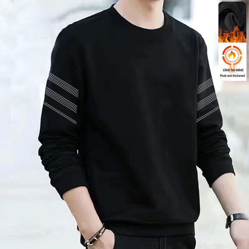 

Men s Loose Fit Round Neck Printed Hoodie with Velvet Lining - Long Sleeve Casual Pullover for Autumn/Winter 3XL (145-160 lbs) чорний/Чистий