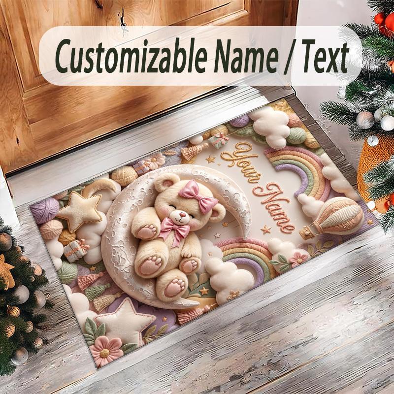 Tappeto in Velluto di Cristallo a Tema Orsacchiotto Tappetino Morbido Personalizzato con Nome Testo Decorazione per la Casa