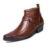 Men Retro Cowboy Boots Leather Shoes Chelsea Boots Pointed Toe Zipper Male Ankle Boots Autumn Winter Shoes