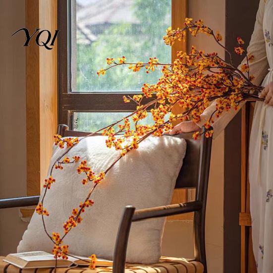 Fade Resistant Artificial Flowers Long Bittersweet Branches, Fall Berry Stems for Vase, Faux Plants DIY Floral Craft Supplies Branches Thanksgiving