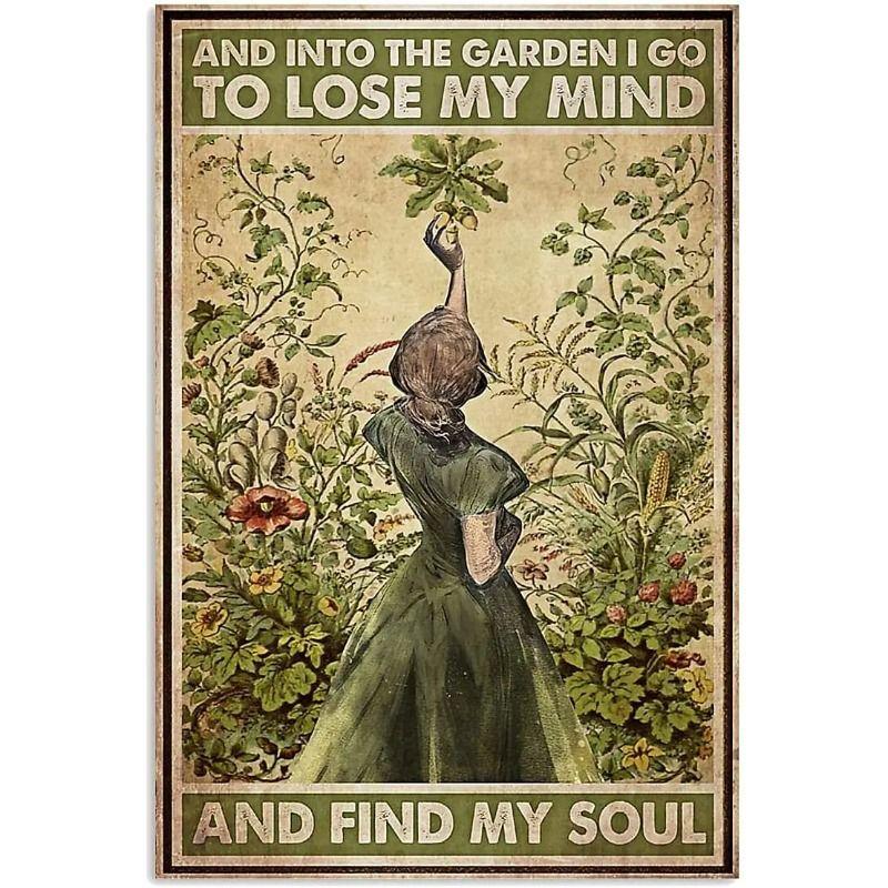 Girl In Garden Tin Painting for Dorm Home Hallway Room Decor