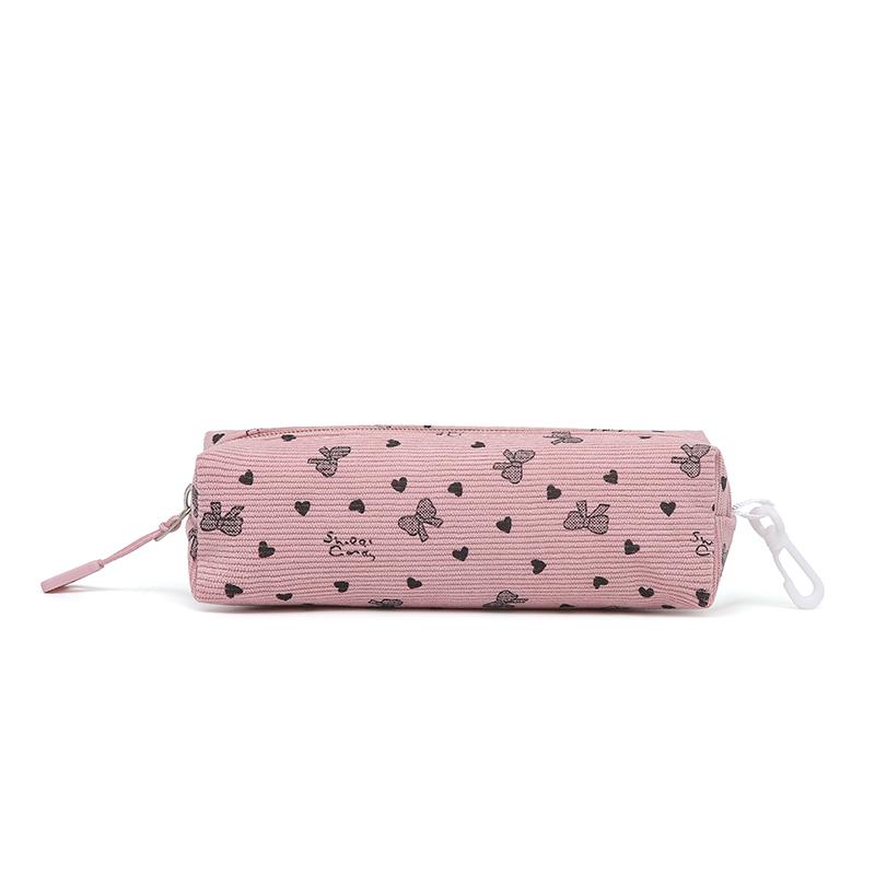 Three-Piece Backpack Set Bow Printed Corduroy Large Capacity Handbag Multi-Functional Backpack with Lunch Bag Pen Bag