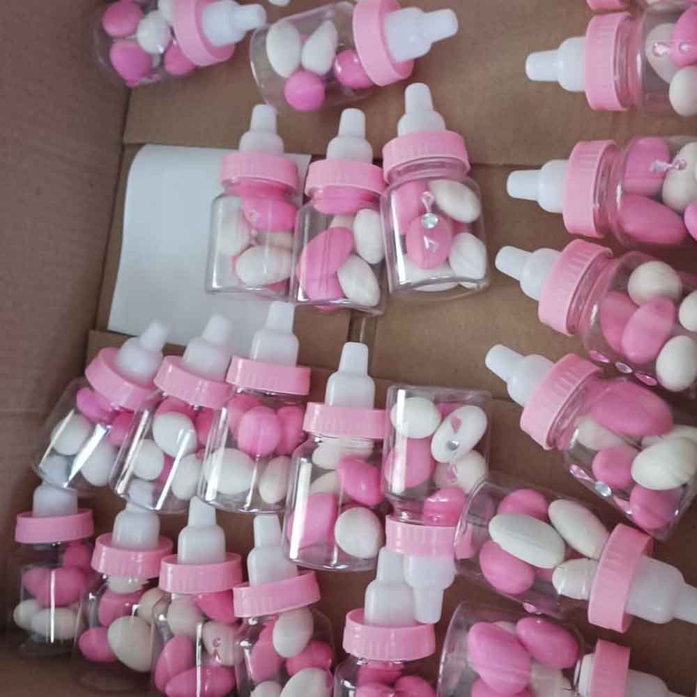 12pcs Mini Baby Bottles Candy Box with Sticker Label Baby Shower Favor Boxes Boys Girls Gender Reveal Party Chocolate Candy Box