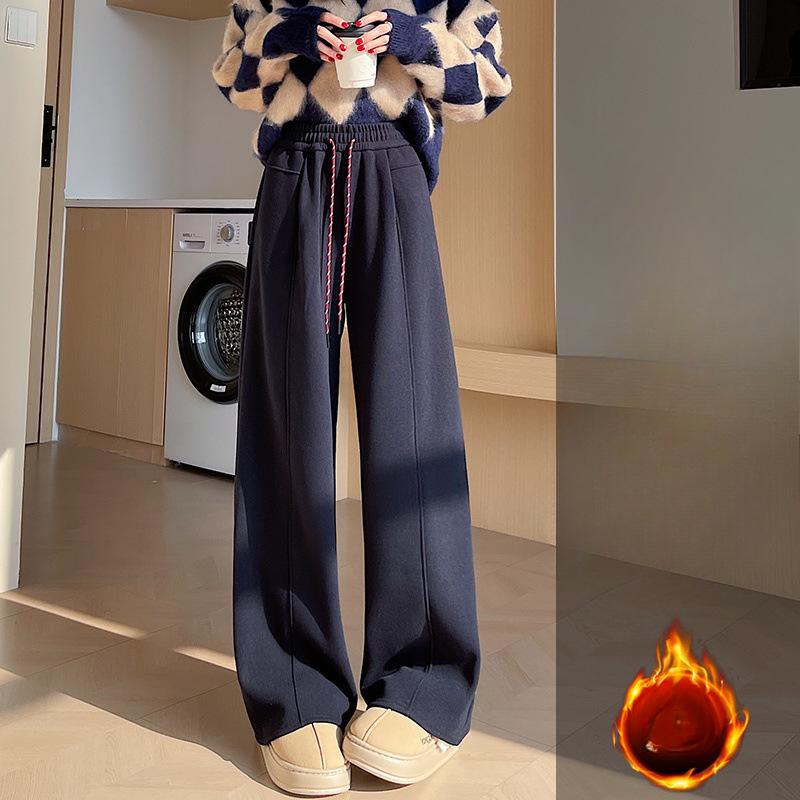 

Кашемировые брюки из клейкого риса с плюшевым вельветом для женщин на осень и зиму, с высокой талией, на кулиске, драпирующиеся, мягкие и толстые, универсальные повседневные прямые брюки 2XL