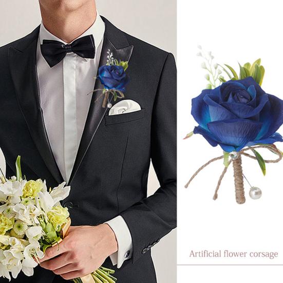 Best Man Brooch Pastoral Style Natural Romantic Realistic Rose Decorative Faux Pearl Wedding Party Groomsman Coat Pin Wedding Prop