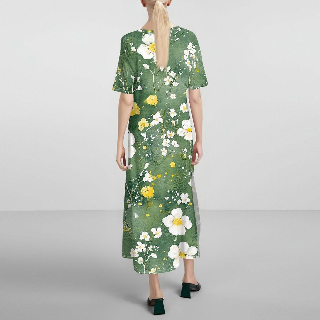 Ladies' Fashionable Summer Retro Floral Print Dress, Casual Beach Dress, Slender Vacation Dress